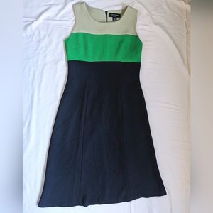 Perceptions Petites Sleeveless Color Block Dress Navy, Green, & Tan / Size PXS